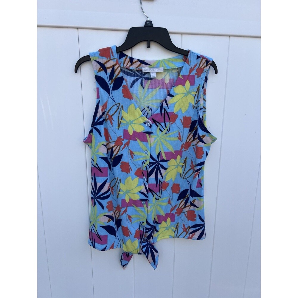 Juniper + Lime Blouse Women's Large V-Neck Floral Colorful Sleeveless Tie Front